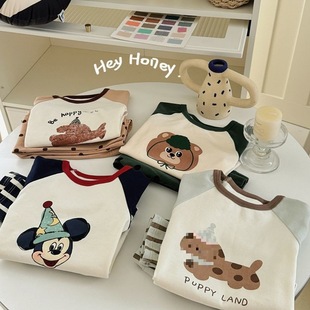 Autumn and Winter Children's Shoulder Wool Pull Rack Home Clothes Two-Piece Cartoon Pajamas Sanding Autumn Clothes suit 0052A100