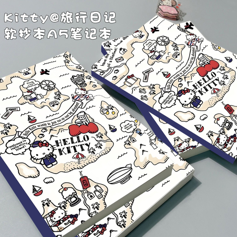 High-Looking Retro Hellokitty Cute Kt Cat Full Color Page A5 Soft Shell Notebook Student Super Thick Hand Ledger