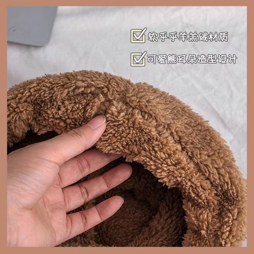 Little Bear Hat Girl Winter Korean Version Cute Matchable Bike Cap Scarf Warm All-in-One Ear Protection