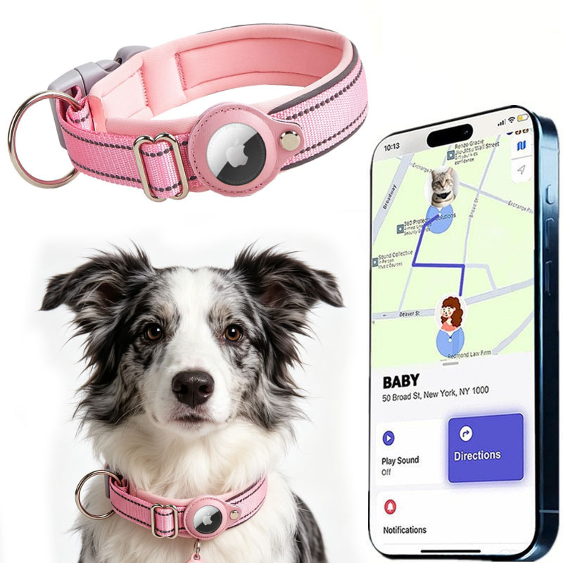 Collar Localizador Antipérdida para Mascotas Compatible con AirTag de Nailon para Perros