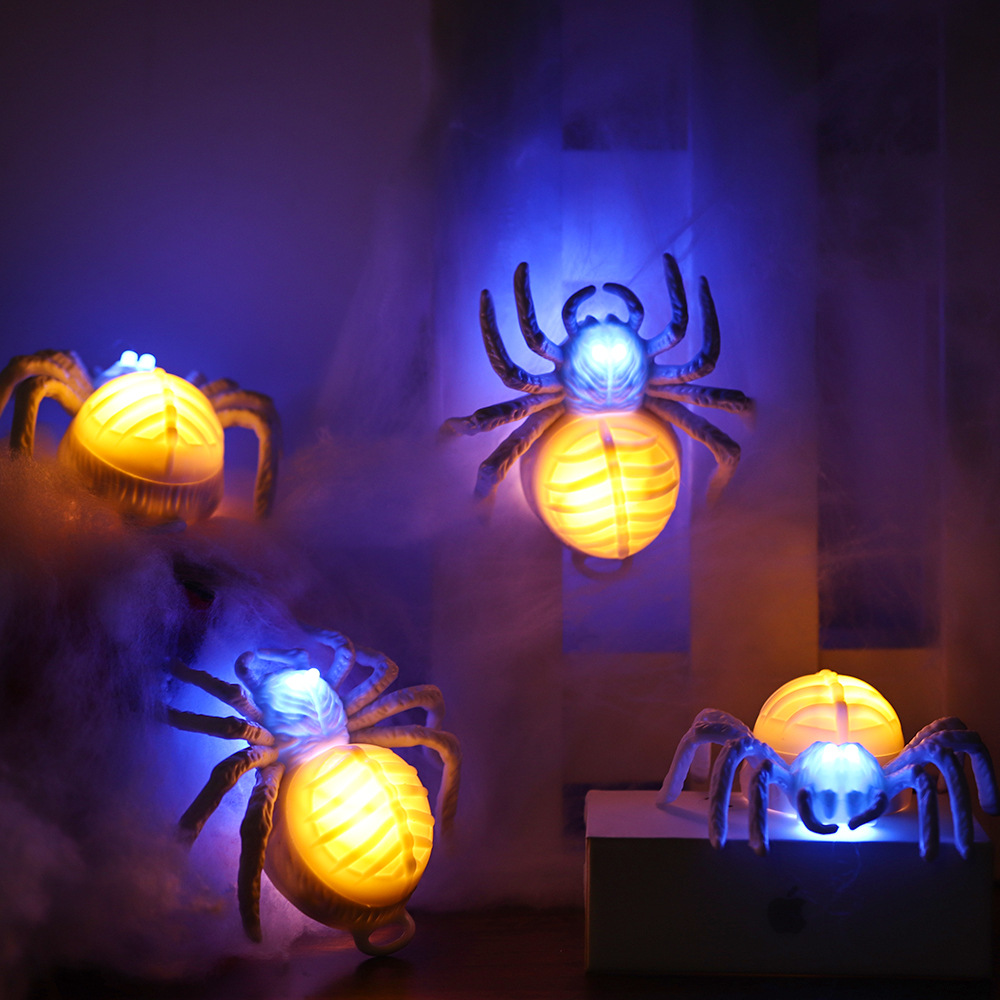 Transfronterizos Halloween ojos brillantes araña lámpara decoración de fiesta LED velas bicolor lámpara de noche lámpara de calabaza