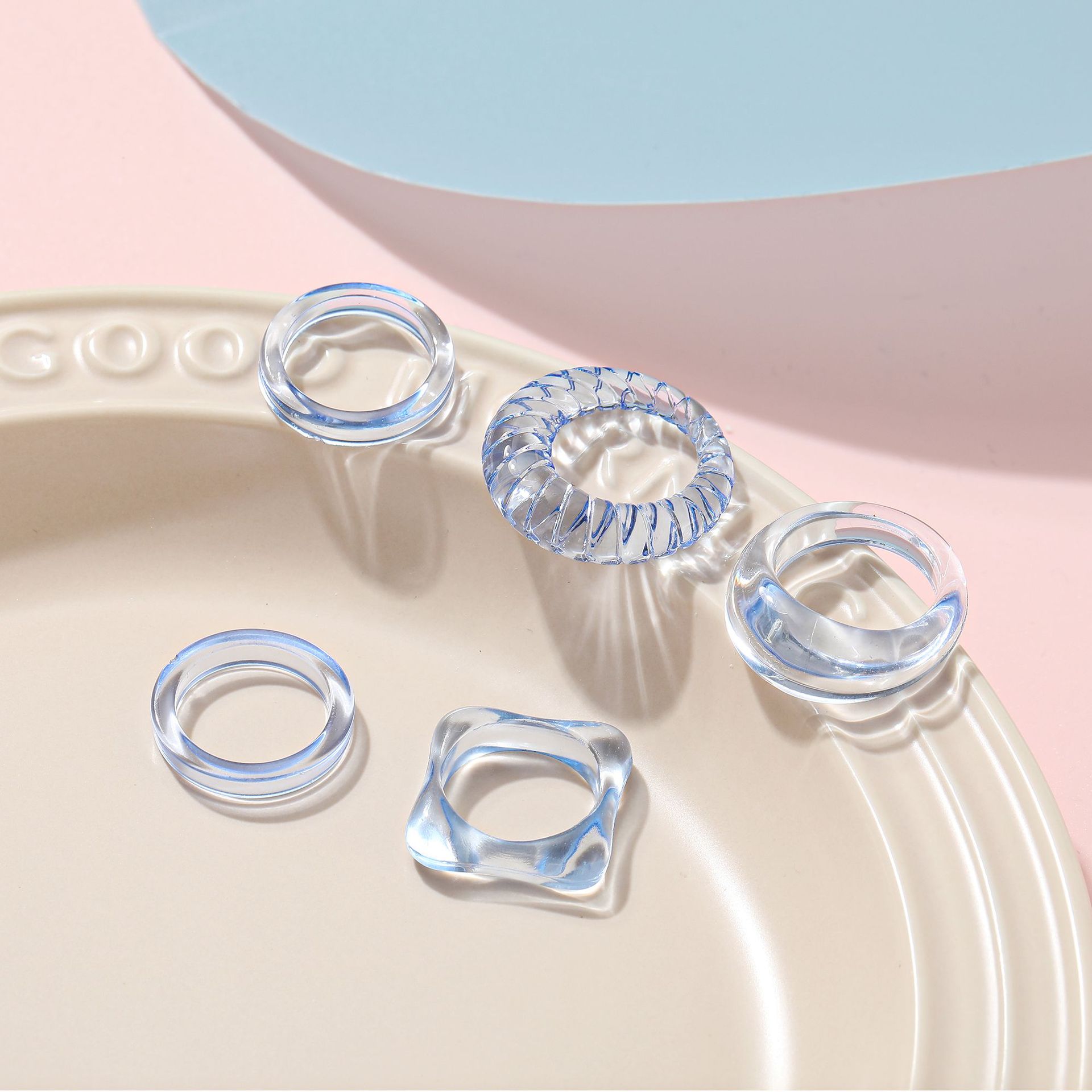 Wholesale Jewelry Simple Transparent Acetate Resin Ring  5-piece Set Nihaojewelry display picture 6