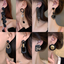 黑色系韩版流苏银针耳环时尚百搭暗黑风耳坠小众气质高级感耳饰女