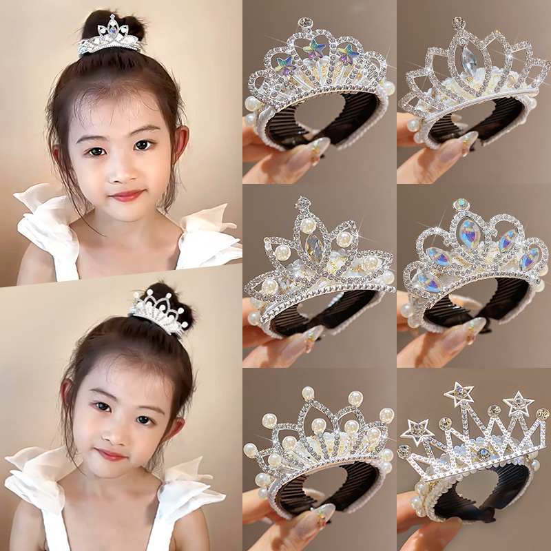 Niños perlas corona perlas perlas niñas bolas de cabello fijo artefacto princesa tocado de cabello para niñas joyas de cabello al por mayor
