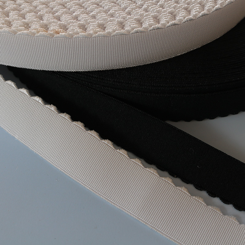 1-5cm涤纶月牙橡筋黑白色牙边弹力松紧带单边月牙起毛弹力腰头