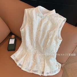 新中式外搭小个子短款衬衣2026夏款女洋气设计感显瘦无袖蕾丝上衣
