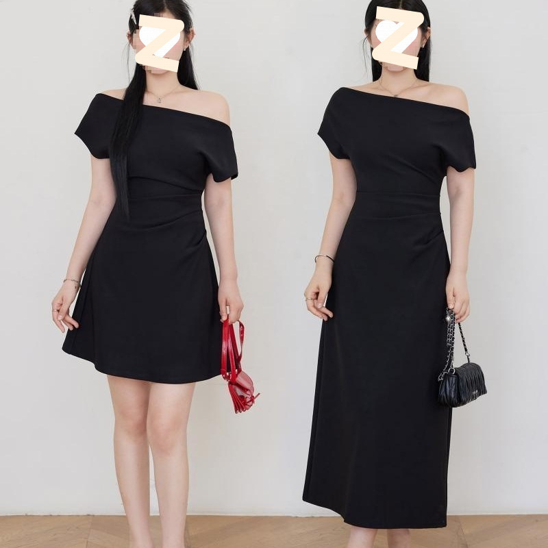 Plus Size Fat mm Pure Desire Off-Shoulder Hip-Covering Waist Long Skirt Summer New Elegant Slimming Look One-Shoulder Long-Sleeved Dress