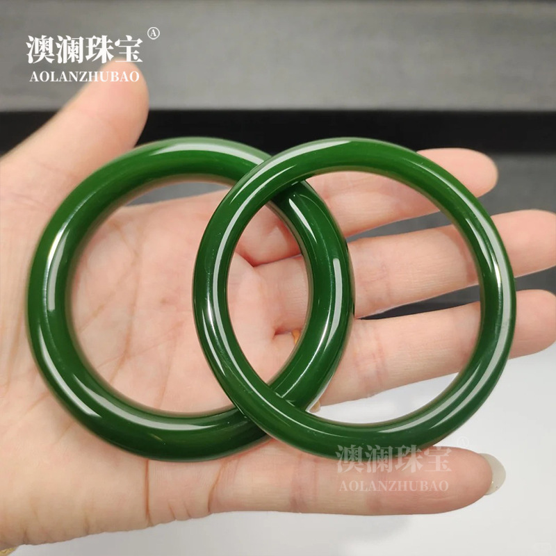 新疆和田外蒙碧玉手镯细条女款老坑菠菜绿少女碧玉圆条玉仿和田玉|undefined