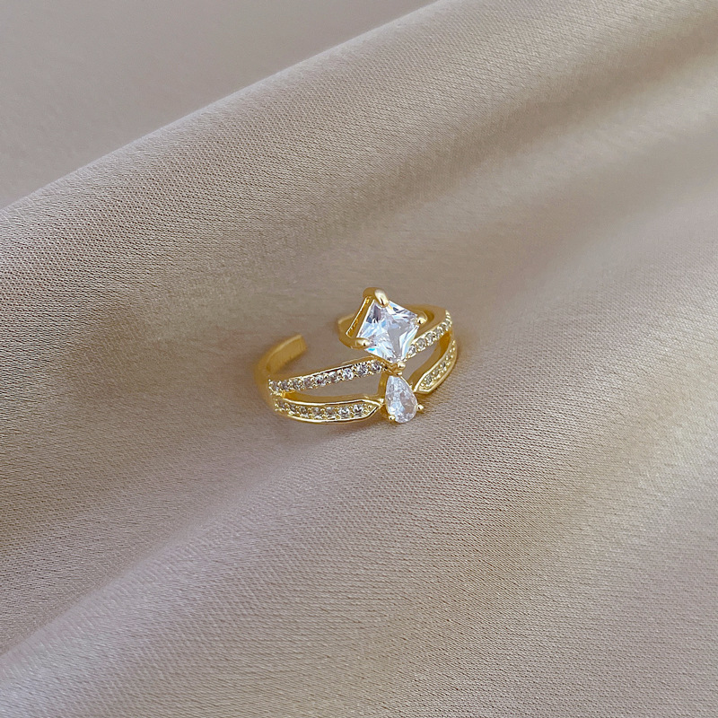 Kronen- Und Wassertropfen-ring Verstellbar Schlichter Schmuck_voghion.com