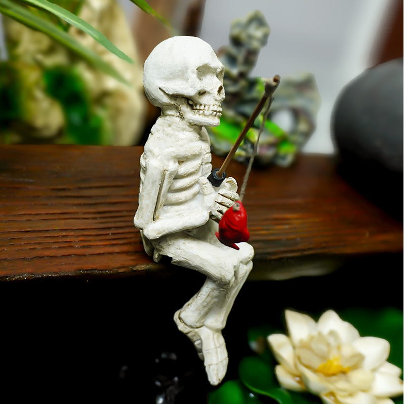 Esqueleto pesca pecera decoración de resina plantas verdes bonsai borde micro paisaje decoración artesanía