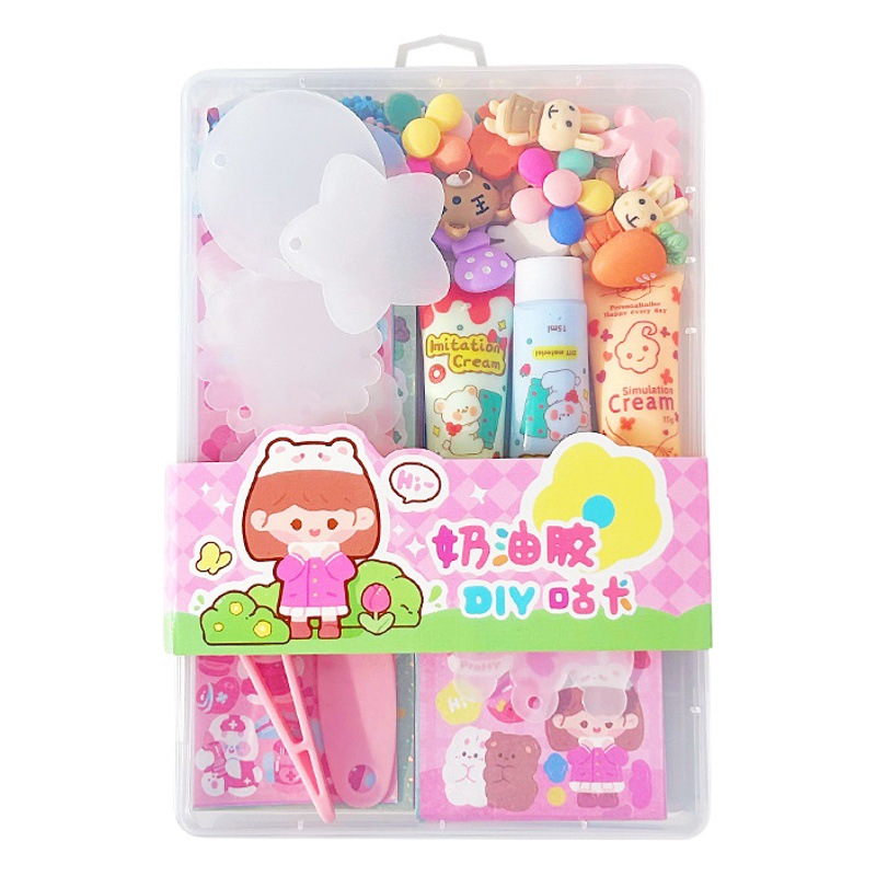 Pegamento crema tarjeta Goo traje juguete para niños Goo tarjeta bandeja chica diario pegatinas conjunto completo Goo tarjeta crema pegamento caja de regalo