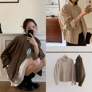 梵隼·XH韩系宽松立领夹克东大门秋季新款纯色复古百搭拉链外套女