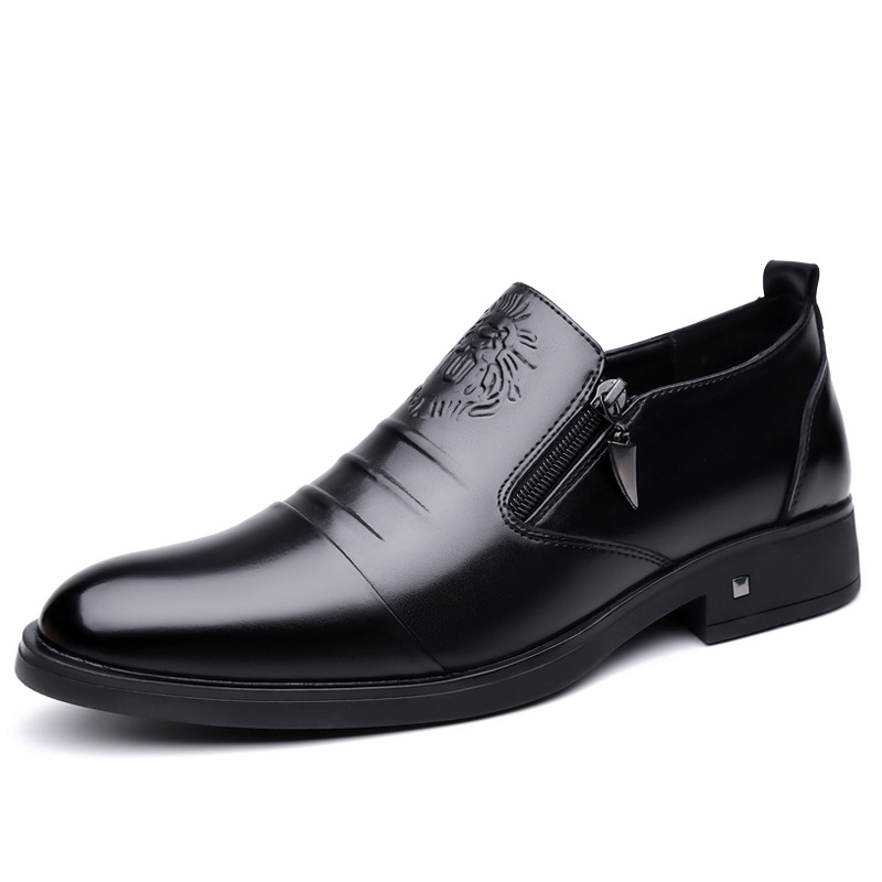 Scarpe da uomo in pelle con punta affusolata e cerniera a testa di leone, tre giunture, tacco basso, suola spessa, casual, eleganti e formali._voghion.com