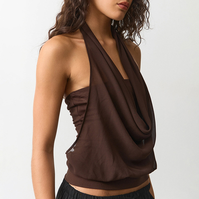 2026 primavera y verano nuevo temperamento de moda sin mangas cuello colgante laminado camiseta de espalda de mujer image 4