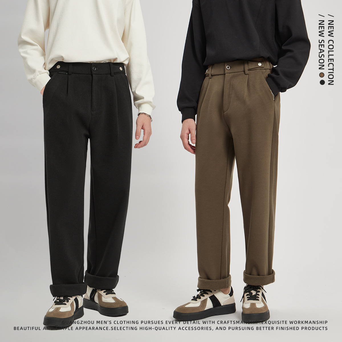 APO ropa de Hombre | Pantalones casuales sueltos para hombre 2023 Otoño e Invierno Nuevos pantalones de lana para hombre pequeños pantalones de traje de hombre recto