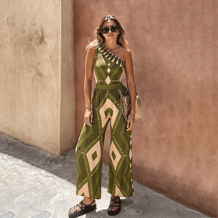 Women's One Piece Swimsuit Halter Neck Backless Printed Beachwear_voghion.com