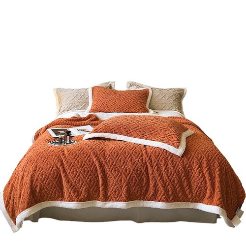 Class A high-weight double-layer thickened blanket quilt cover dual-purpose solid color milk taffeta arctic velvet four-piece pillowcase dormitory