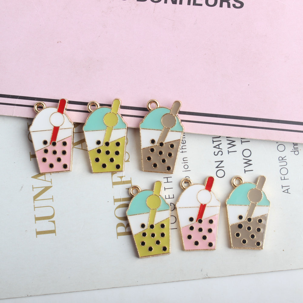 diy jewelry accessories K gold drop oil alloy small pendant South Korea bracelet pendant accessories pearl milk tea