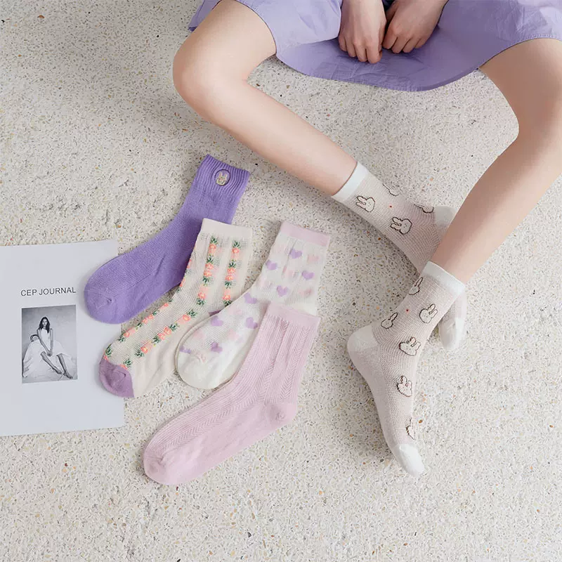 袜子女春秋潮流透气女袜休闲可爱学院风中筒袜网眼学生袜厂家现货