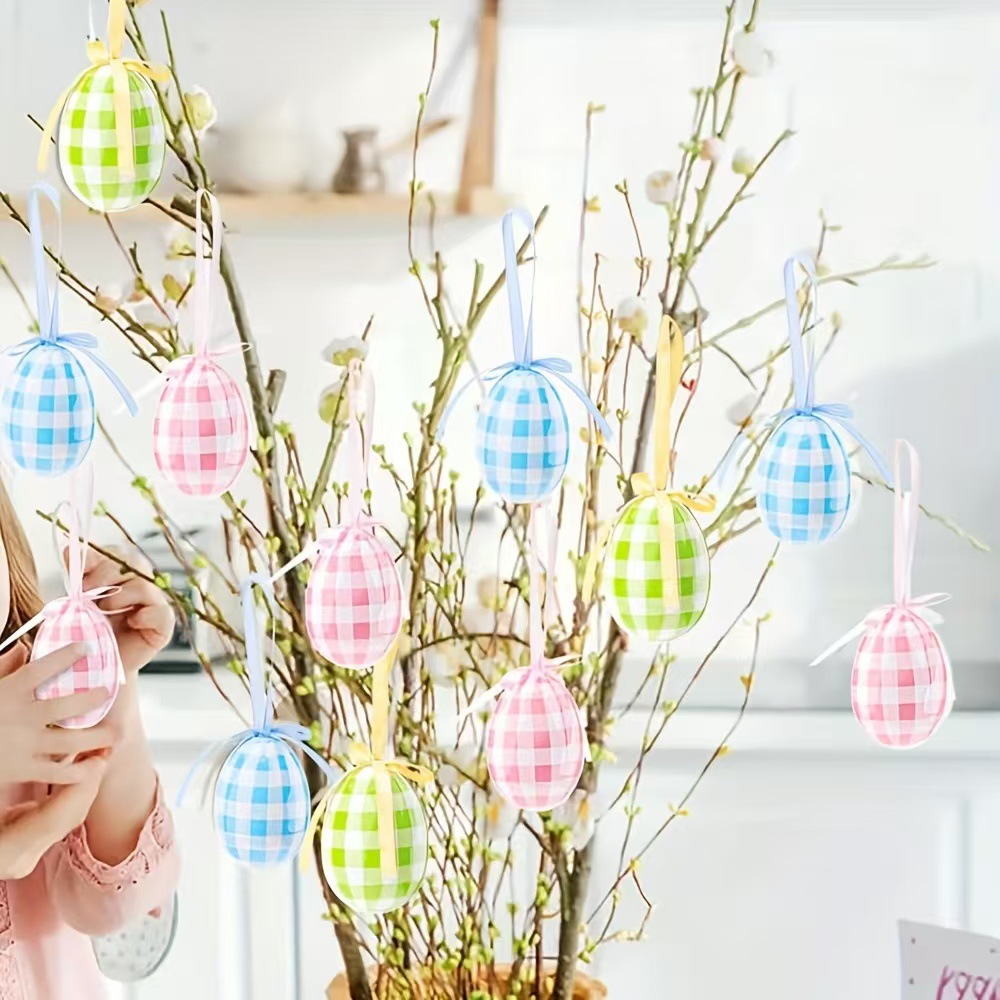 跨境新品复活节彩蛋装饰布艺挂件家居Easter节日托盘插枝家居装饰