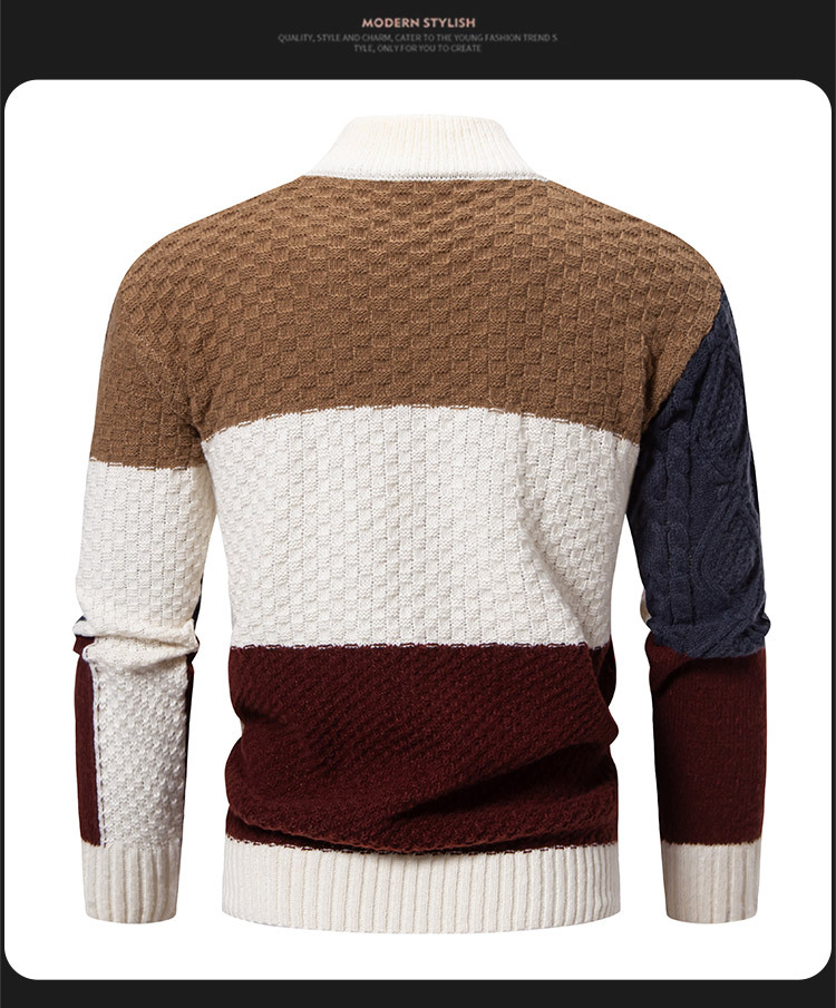 Men's Clothing Men's Color Block Crewneck Sweater, Casual Knit Pullover With Relaxed Fit, Semi-Turtle Neck Winter Warm Top For Teens & Adults_voghion.com