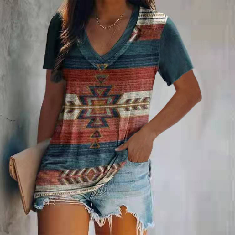 Loose Version Geometric, Color Block Pattern Summer Season Wholesale Women'S Casual Geometric Color Block Short Sleeve Printing T-Shirts