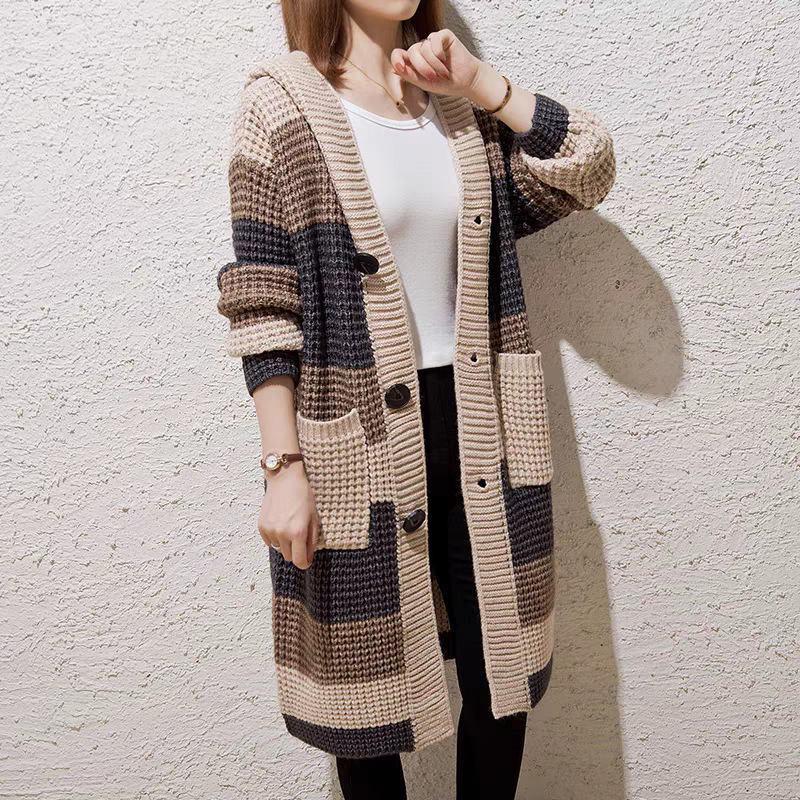 2026 Autumn/Winter Casual Loose-Fit Hooded Coat, Mid-Length Chunky Knit Cardigan for Women 2026 Autumn/Winter Casual Loose-Fit Hooded Coat, Mid-Length Chunky Knit Cardigan for Women