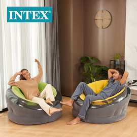 68582美国INTEX 充气沙发植绒户外绿色 单人沙发椅午休椅可折叠