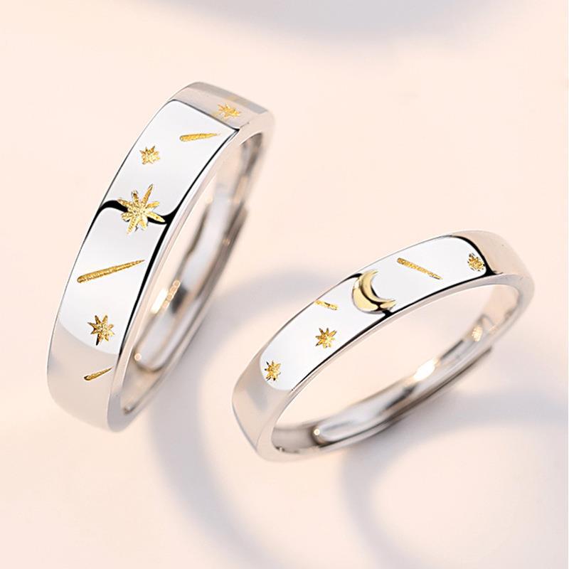 light luxury sun moon star couple ring korean style minimalist creative men and women couple rings open adjustable ring pair