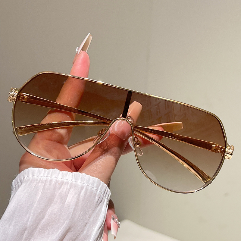 New Cross-Border Style One-Piece Aviator Sunglasses, Metal Trendy Ins-Style Sunglasses, Unique Leopard Print Sunglasses