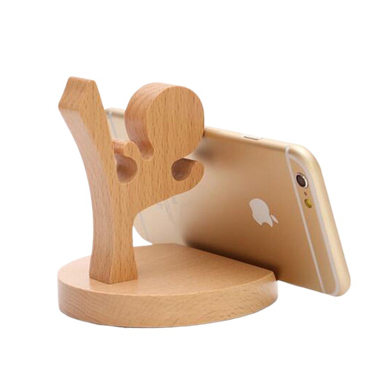 Multi-funcional de madera sólida teléfono móvil soporte perezoso creativo personaje de dibujos animados Kung Fu teléfono móvil de madera sólida
