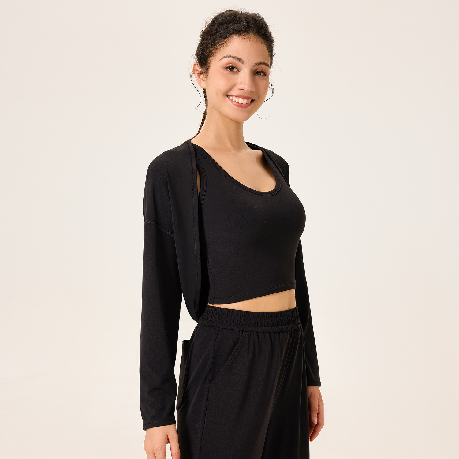 [Precio de un bocado] Yoga delgado de manga larga camisa de alta calidad de mujer chaqueta de yoga casual versátil chaqueta deportiva image 7