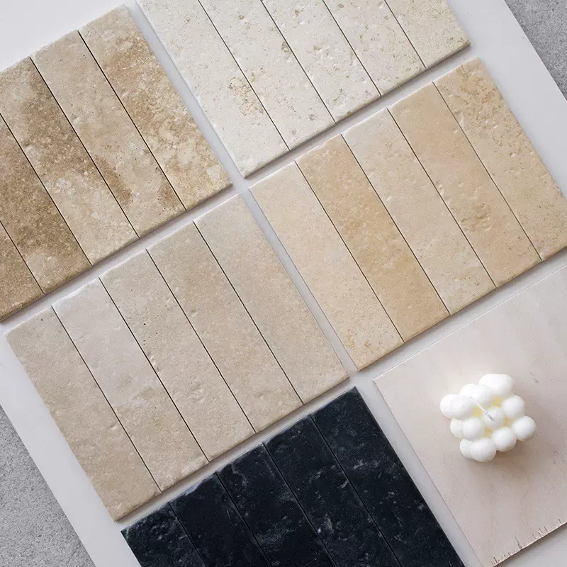 米黄色长条砖天然莱姆石洞石餐厅吧台咖啡服装店民宿酒店墙砖地砖