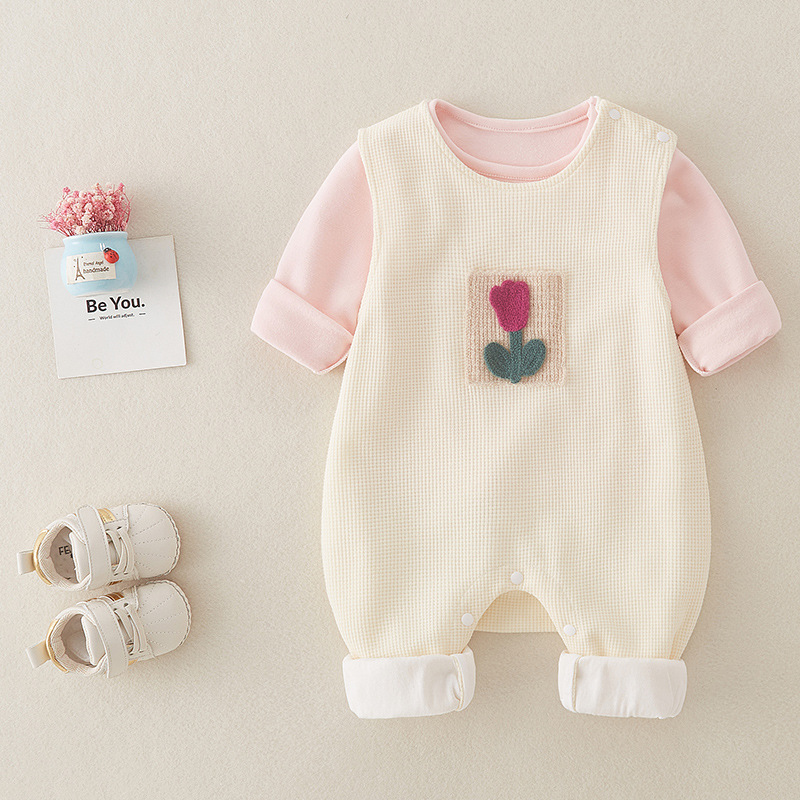 Traje de una pieza para bebé, top rosa para bebés y niños pequeños con tirantes de flores, pantalones de pedo, mameluco