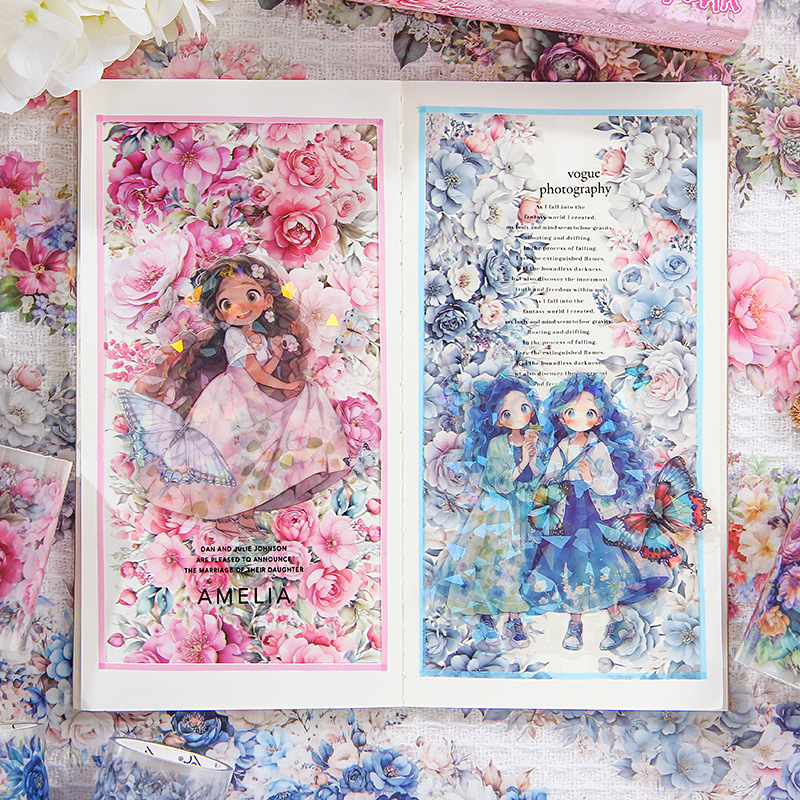 Fuegos artificiales años transparentes a prueba de agua pet cinta adhesiva caja diy diario de contabilidad pegatinas paisajísticas pegatinas de contabilidad de flores retro