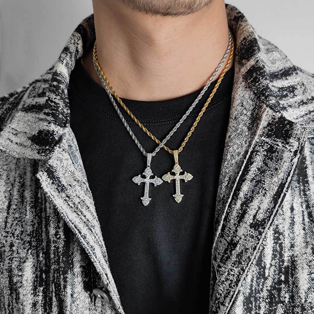 Hip-hop Cross Copper Inlay Zircon Gold Plated Men's Pendant Necklace display picture 2