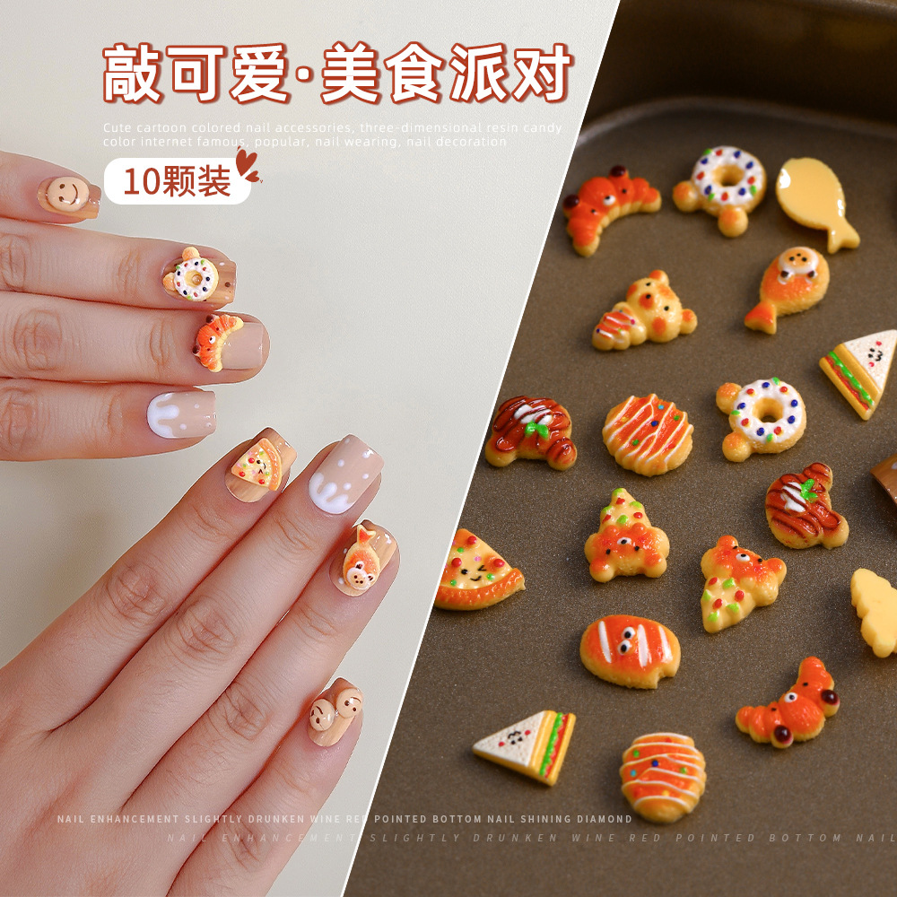 新款美甲食玩饰品立体可爱小熊蛋糕卷仿真卡通树脂美甲指甲装饰品