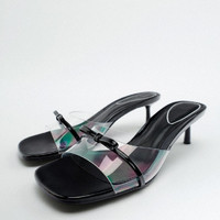 $Women's shoes, bow, high heel sandals, thin heel, transparent temperament, fairy crystal, wear a pair of slippers for vacation
