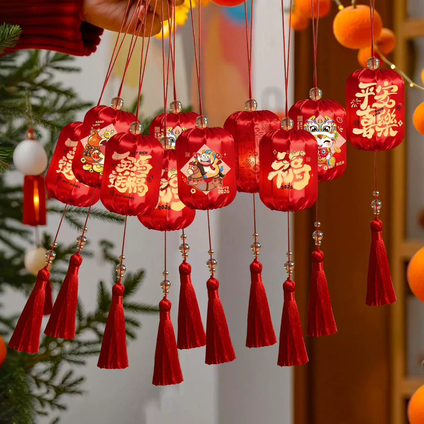 新年小灯笼挂件2026新款春节过年氛围盆景红灯笼挂饰马年花灯装饰