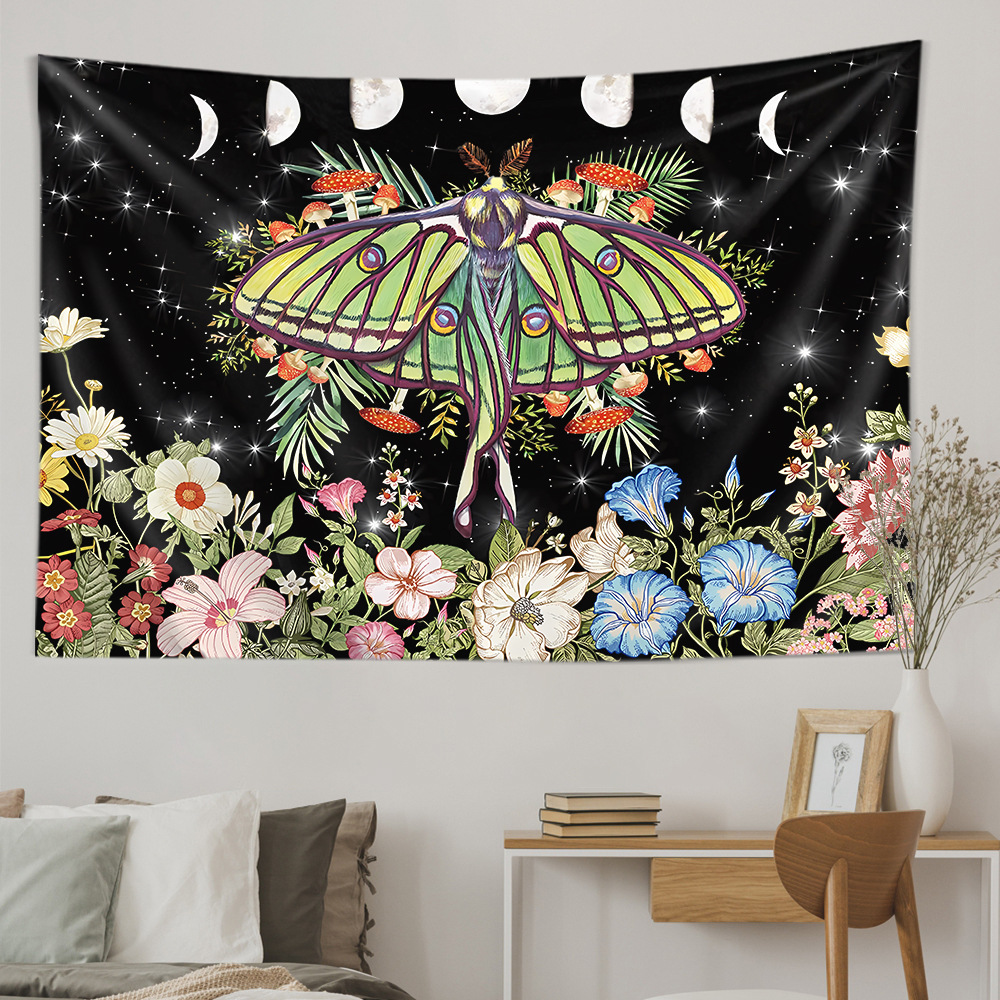 新款波西米亚曼陀罗迷幻蘑菇挂布月亮出租屋宿舍房间床头改造挂毯