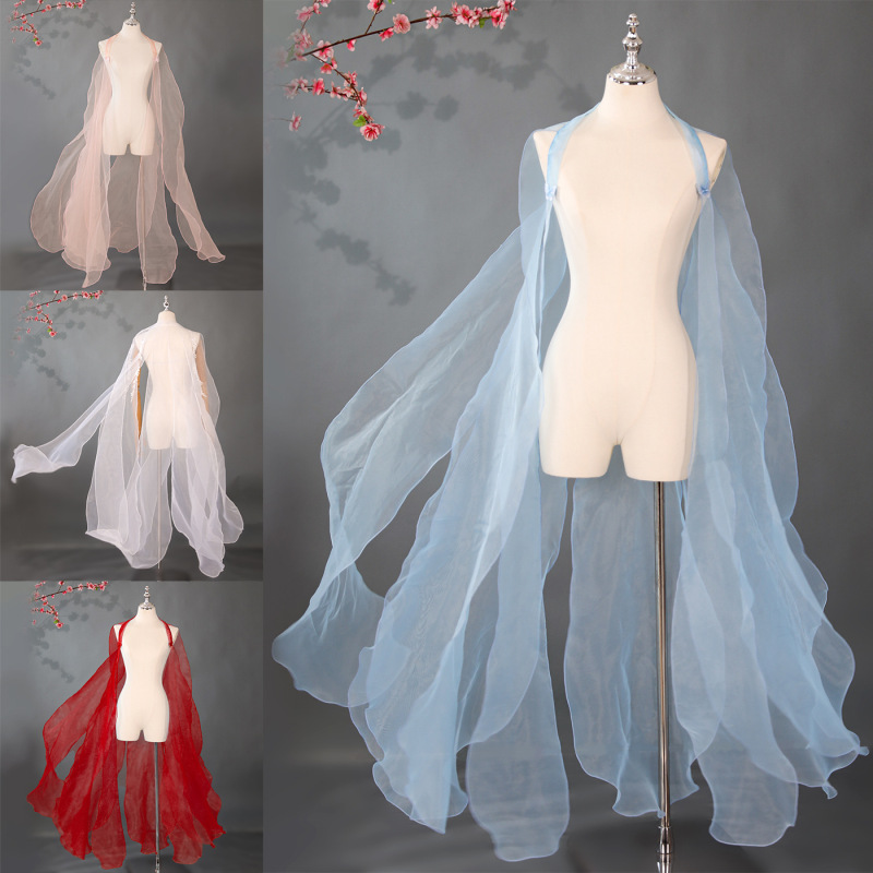 Ancient Style Cape, Fairy Elegant, Ancient Style Dance Costume, White Blue Apricot Petal Performance Costume Suit, Chinese Style Fairy Gauze Ancient Style Cape, Fairy Elegant, Ancient Style Dance Costume, White Blue Apricot Petal Performance Costume Suit, Chinese Style Fairy Gauze