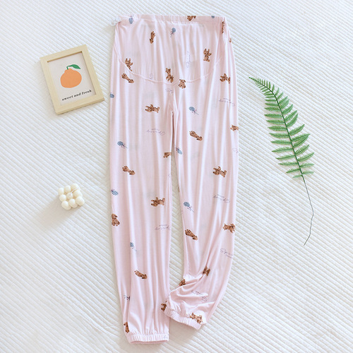 Bear Modal maternity pants spring and autumn new maternity trousers casual cotton printed comfortable pajamas on behalf of