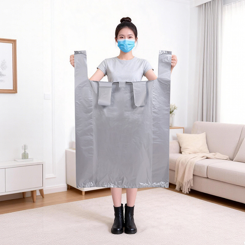 Bolsa de plástico grande engrosada negra, propiedad comercial desechable, almacenamiento portátil tipo chaleco, bolsa de basura para mudanza