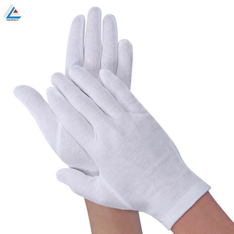 厂家供应白色棉毛汗布手套加厚纯棉文玩珠宝礼仪手套劳保作业手套