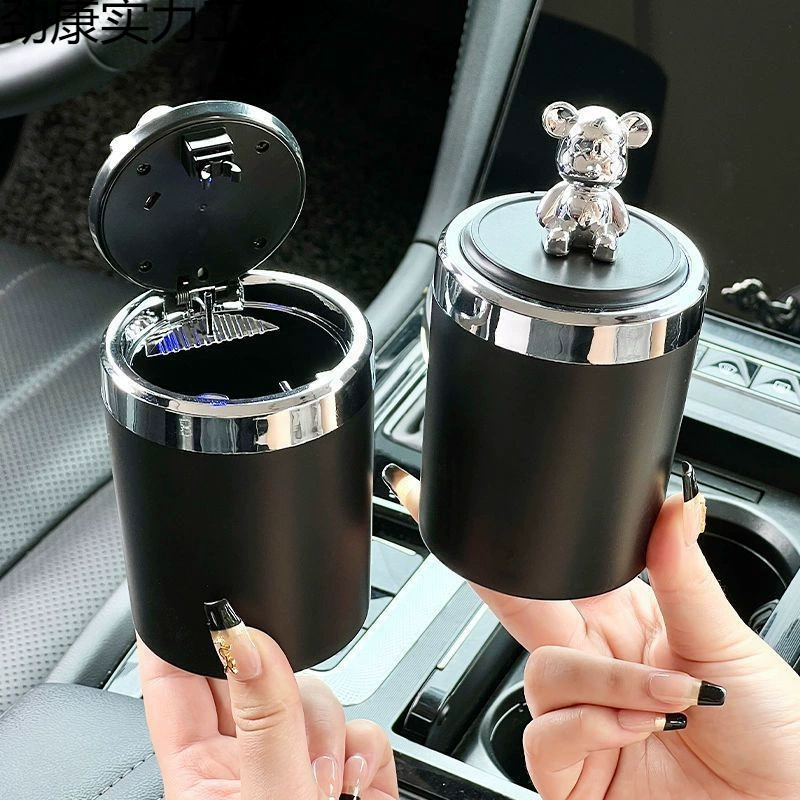 Автомобильная пепельница с подсветкой, легкая роскошь, агрессивный медведь, крышка от летучей золы, автомобильная пепельница с нажатием одной кнопки, откройте крышку в автомобиле и подсветите