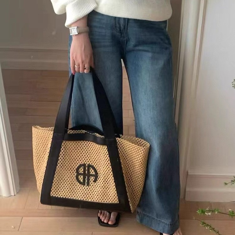 Dropshipping 2025 New Summer Women's Straw Woven Large Capacity Tote Bag Handbag Shoulder Crossbody Travel Bag - Thumbnail 2