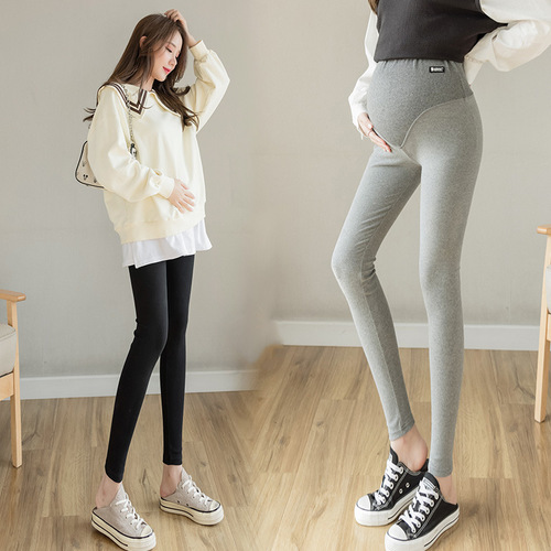 Spring/Fall Slim-Fit Trendy Maternity Pants: Outerwear Base Layer with Ribbed Trim and Adjustable Waistband – Spring Edition