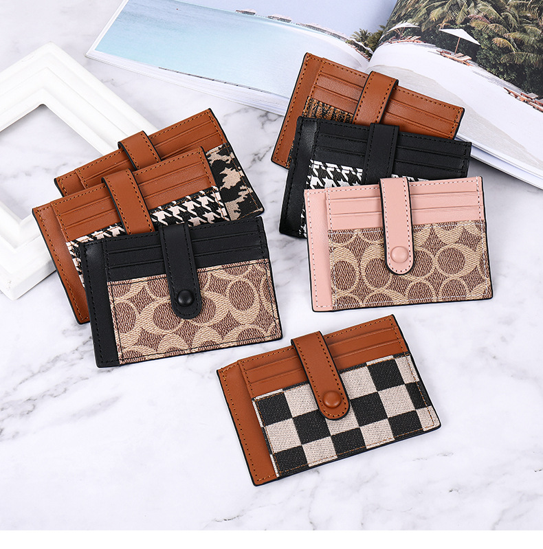 30g Weight Synthetic Leather Lining Material Women's Houndstooth Plaid Pu Leather Buckle Wallets