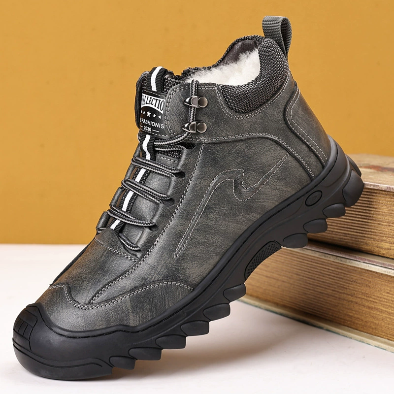2024 зимняя новая мужская хлопчатобумажная обувь мужская шнуровка повседневная кожаная обувь плюс бархат теплые снежные сапоги мужская 8105