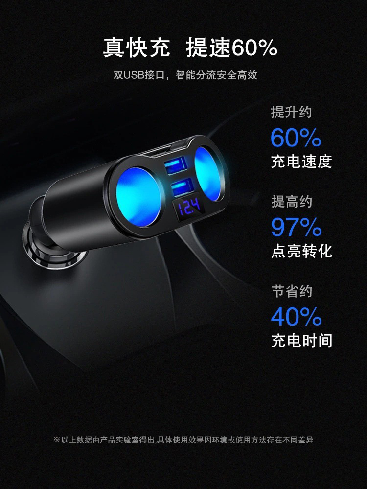 Cross-border rotating dual-port car cigarette lighter with adapter plug for car charging